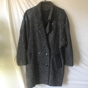 Gray Tweed with black leather coat